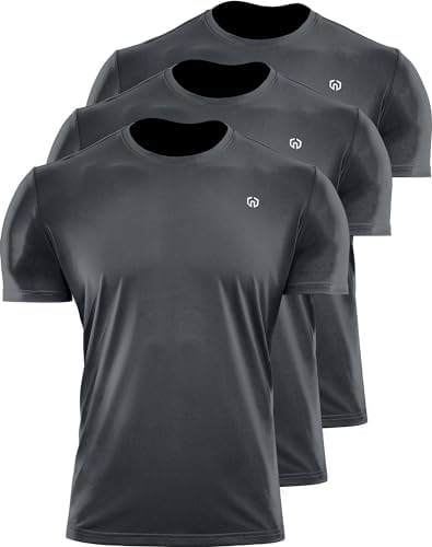 NELEUS Men's 3 Pack Running Shirt Gym Athletic Workout Shirts, Dark Grey/Dark Grey/Dark Grey