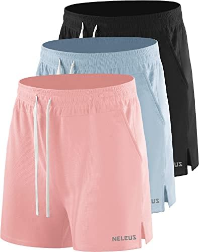 NELEUS Men's 3 Pack Running Shorts with Pockets, 3D Honeycomb Thick Fabric, Black/Light Blue/Light Pink