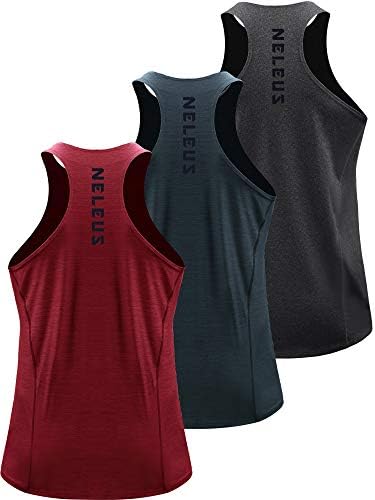 NELEUS Men's 3 Pack Running Tank Top Dry Fit Y-Back Athletic Workout Tank Tops, Grey Black, Slate Gray, Red