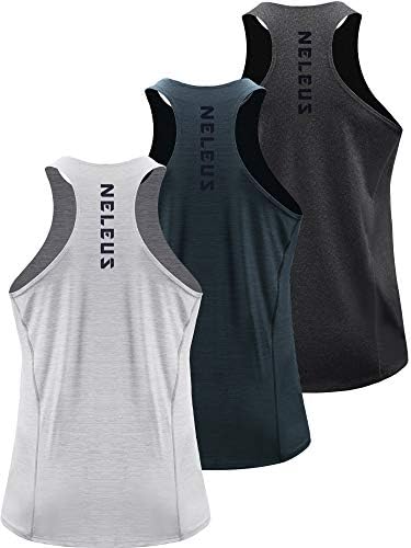 NELEUS Men's 3 Pack Running Tank Top Dry Fit Y-Back Athletic Workout Tank Tops, Grey Black, Slate Gray, Light Grey