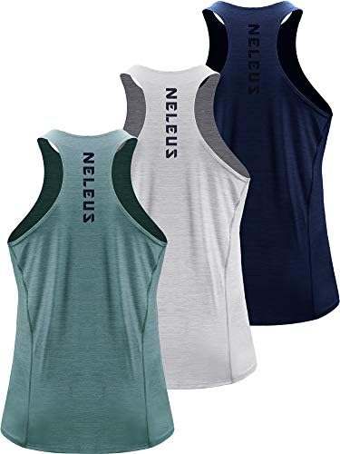 NELEUS Men's 3 Pack Running Tank Tops Dry Fit Muscle Athletic Workout Shirts, Navy, Light Grey, Light Green