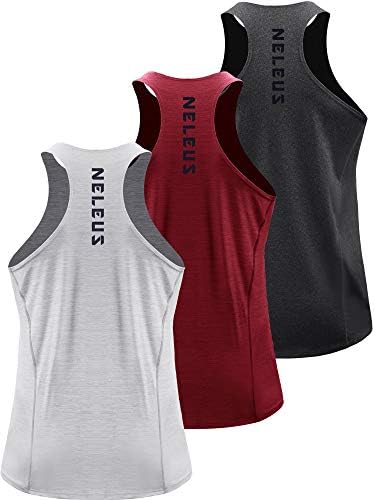 NELEUS Men's 3 Pack Running Tank Tops Dry Fit Muscle Athletic Workout Shirts, Grey Black, Light Grey, Red