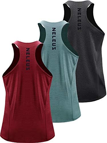 NELEUS Men's 3 Pack Running Tank Tops Dry Fit Muscle Athletic Workout Shirts, Grey Black, Light Green, Red