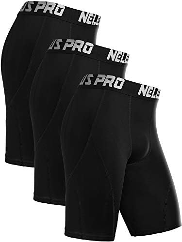 NELEUS Men's 3 Pack Sport Running Compression Shorts, Black