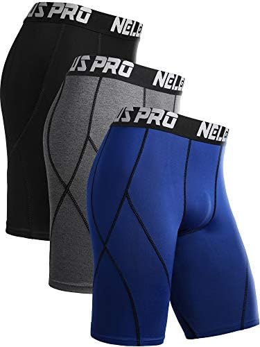 NELEUS Men's 3 Pack Sport Running Compression Shorts, Black, Grey, Blue