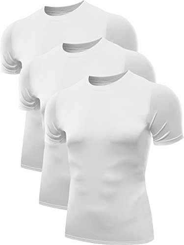 NELEUS Men's 3 Pack Workout Athletic Compression Shirts, White