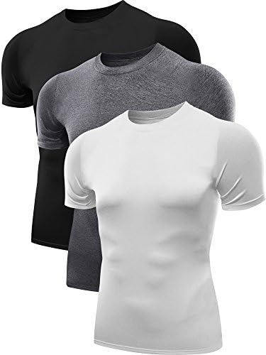 NELEUS Men's 3 Pack Workout Athletic Compression Shirts, Black, Grey, White