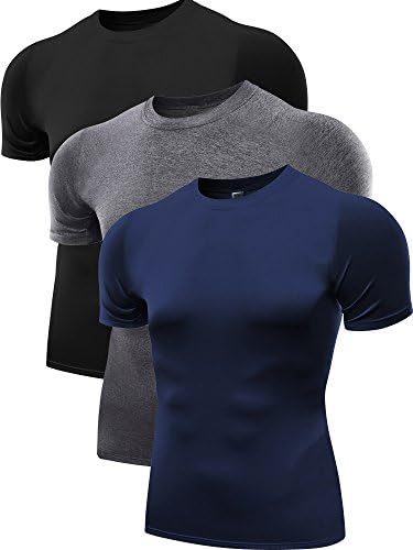 NELEUS Men's 3 Pack Workout Athletic Compression Shirts, Navy Blue, Grey, Black