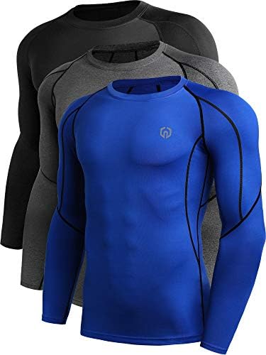 NELEUS Men's 3 Pack Workout Compression Shirts, Black, Grey, Blue