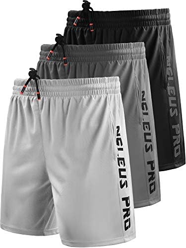 NELEUS Men's 7" Workout Running Shorts with Pockets, 3 Pack, Black/Grey/White