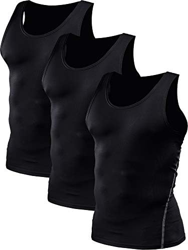 NELEUS Men's Athletic 3 Pack Compression Under Base Layer Sport Tank Top, Black