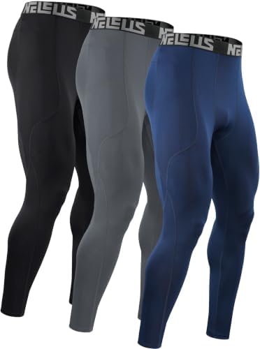 NELEUS Men's Compression Pants Running Tights Workout Leggings Athletic Base Layer, Black, Grey, Navy Blue