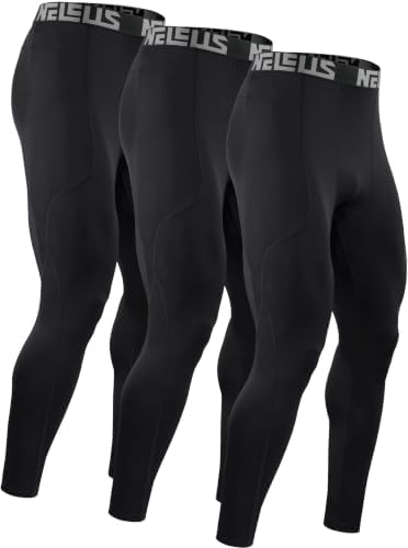 NELEUS Men's Compression Pants Running Tights Workout Leggings, Black, Black, Black