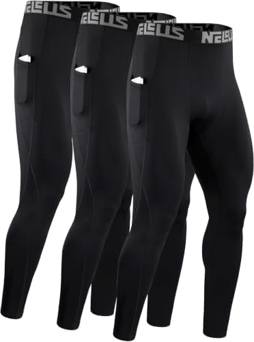 NELEUS Men's Compression Pants Workout Running Tights, Black, Black, Black, S | Pockets, Athletic, Quick-dry, breathable fabri, 4-way stretch, Base Layer Pants, Sports Yoga, Basketball
