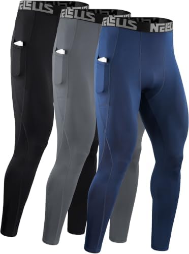 NELEUS Men's Compression Pants Workout Running Tights, Black, Grey, Navy Blue
