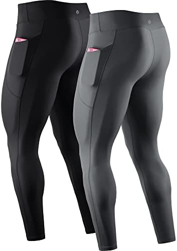 NELEUS Men's Compression Pants Workout Running Tights with Pocket, 2 Pack, Black/Grey