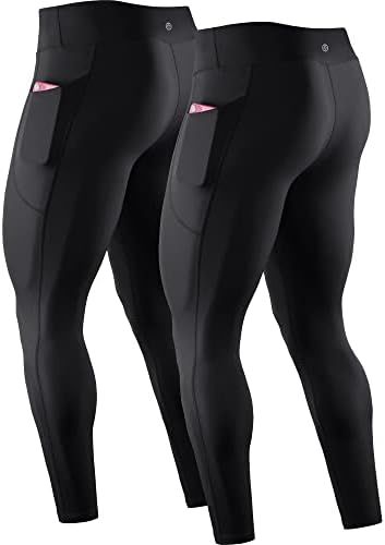 NELEUS Men's Compression Pants Workout Running Tights with Pocket, 2 Pack, Black/Black