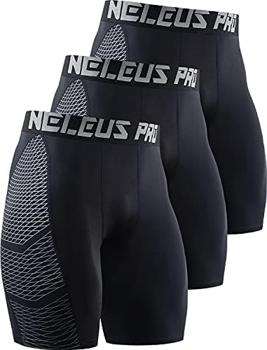 NELEUS Men's Compression Shorts 3 Pack Quick Dry Athletic Running Shorts, Black/Black/Black