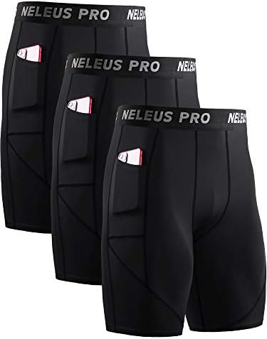 NELEUS Men's Compression Shorts with Pockets Workout Running Tights, 3 Pack, Black/Black/Black