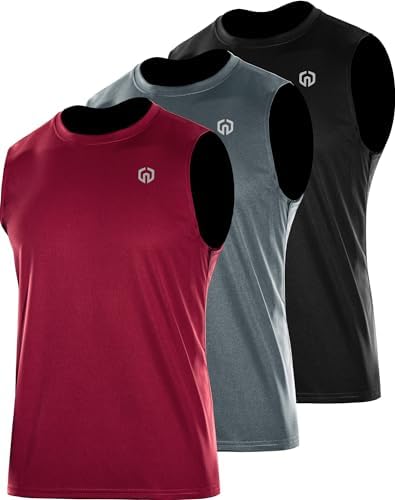 NELEUS Men's Dry Fit Workout Athletic Tank Basketball Running Shirts, Black/Grey/Red