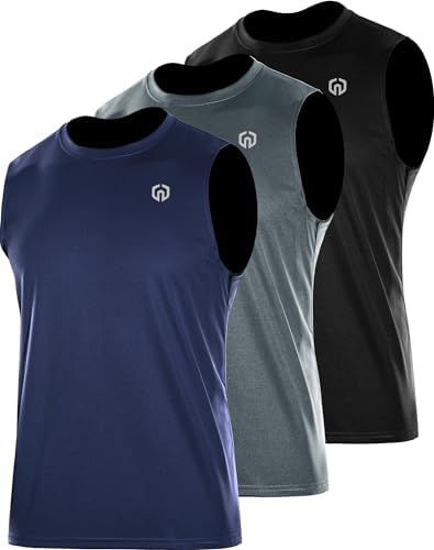 NELEUS Men's Dry Fit Workout Athletic Tank Basketball Running Shirts, Black/Grey/Navy Blue