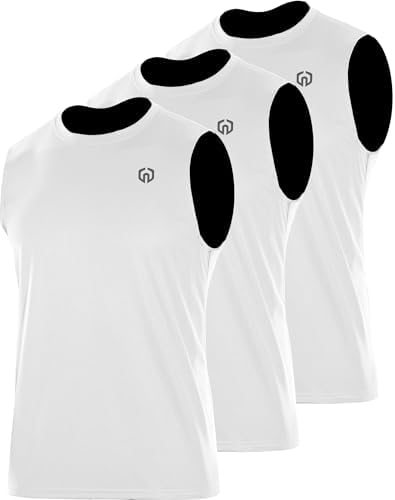 NELEUS Men's Dry Fit Workout Athletic Tank Basketball Running Shirts, White/White/White