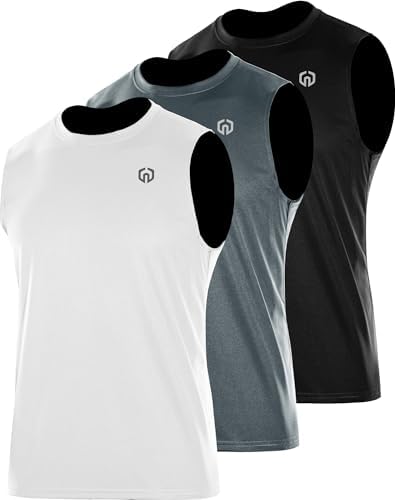NELEUS Men's Dry Fit Workout Athletic Tank Basketball Running Shirts, Black/Grey/White