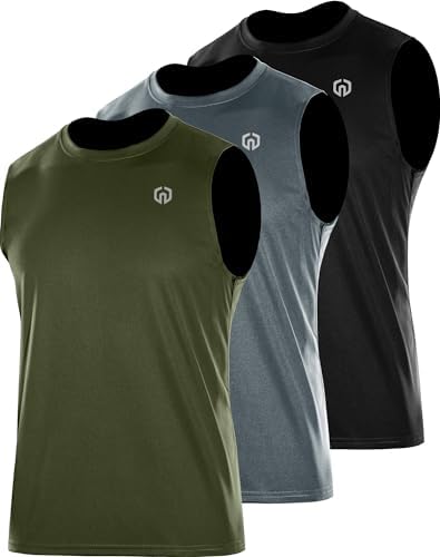 NELEUS Men's Dry Fit Workout Athletic Tank Basketball Running Shirts, Black/Grey/Olive Green