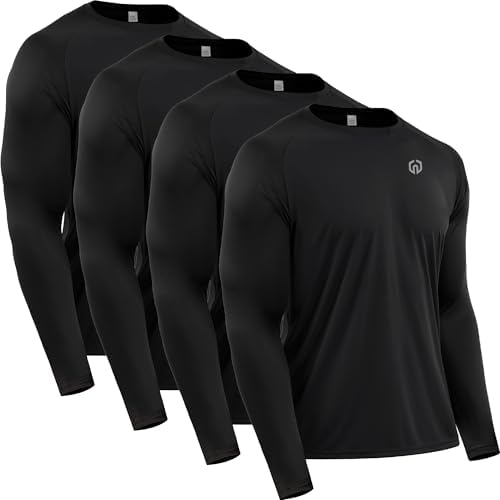 NELEUS Men's Running Shirt Long Sleeve Workout Shirts, 4 Pack, Black/Black/Black/Black