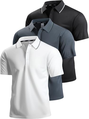 NELEUS Mens Polo Shirts Quick Dry Short Sleeve Golf T Shirt Performance Moisture Wicking Casual Workout, Black+Grey+Red
