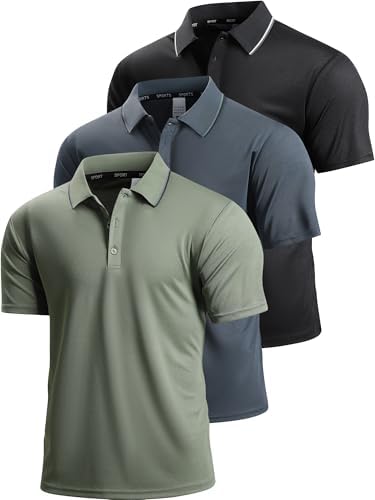NELEUS Mens Polo Shirts Quick Dry Short Sleeve Golf T Shirt Performance Moisture Wicking Casual Workout, Black+Dark Grey+Green