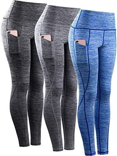 NELEUS Tummy Control High Waist Yoga Pants Workout Running Leggings for Women, 3 Pack, Black, Grey, Blue