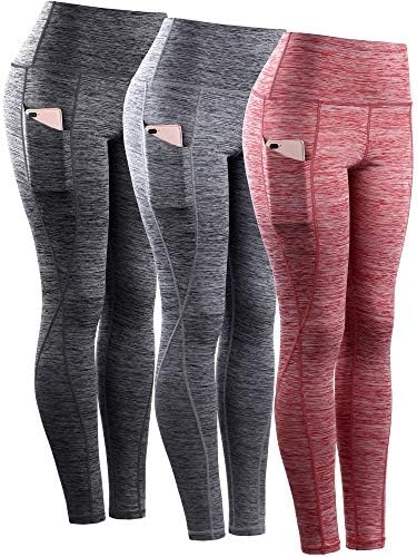NELEUS Tummy Control High Waist Yoga Pants Workout Running Leggings for Women, 3 Pack, Black, Grey, Red
