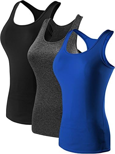 Neleus Women's 3 Pack Compression Athletic Dry Fit Long Tank Top, Black, Grey, Blue