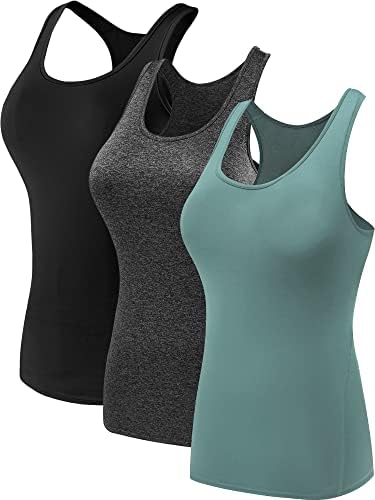 NELEUS Women's 3 Pack Compression Athletic Tank Top for Yoga Running, Black/Grey/Blackish Green