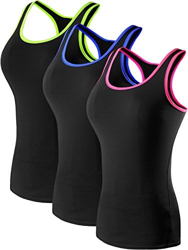 NELEUS Women's 3 Pack Compression Athletic Tank Top for Yoga Running, Blue, Green, Rose