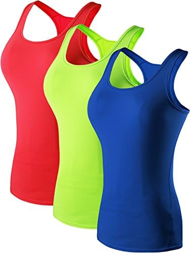 NELEUS Women's 3 Pack Compression Athletic Tank Top for Yoga Running, Green, Blue, Red