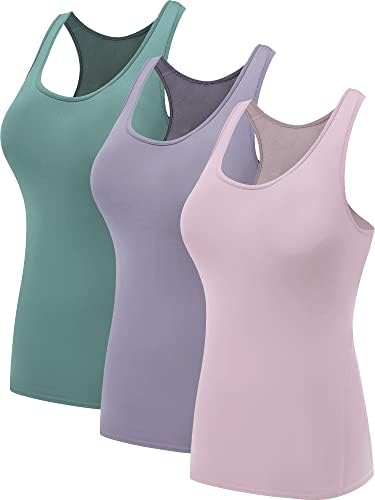 NELEUS Women's 3 Pack Compression Athletic Tank Top for Yoga Running, Pink/Purple/Blackish Green