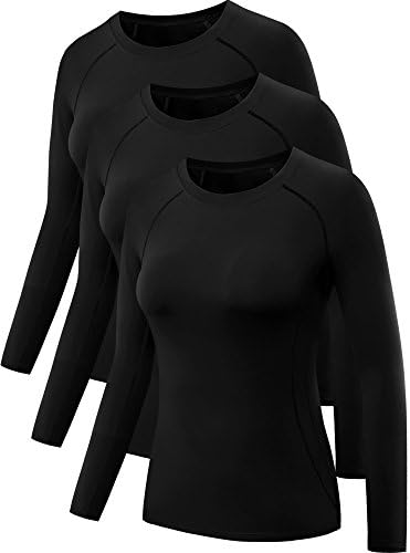 NELEUS Women's 3 Pack Compression Workout Shirt, Black
