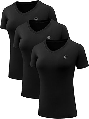 NELEUS Women's 3 Pack V Neck Workout Compression Shirt, Black