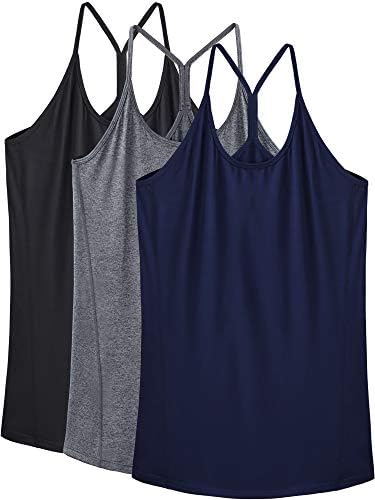 NELEUS Women's Running Tank Tops Racerback Athletic Workout Yoga Shirts, 3 Pack, Black/Grey/Navy Blue