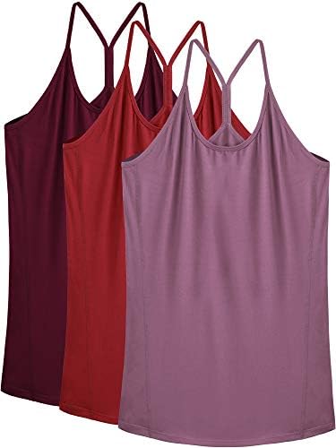 NELEUS Women's Running Tank Tops Racerback Athletic Workout Yoga Shirts, 3 Pack, Rosy Brown/Red/Burgundy