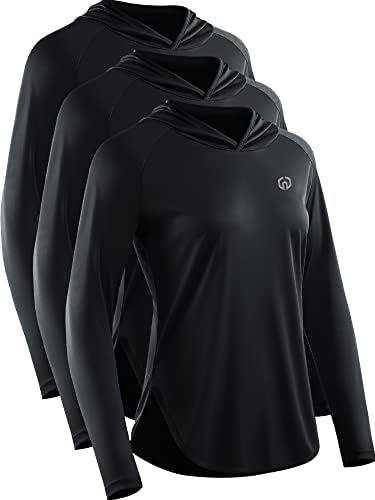 NELEUS Women's Sun Protection Running Shirts Workout Athletic Long Sleeves Shirts with Hoods, Black/Black/Black, 3 Pack