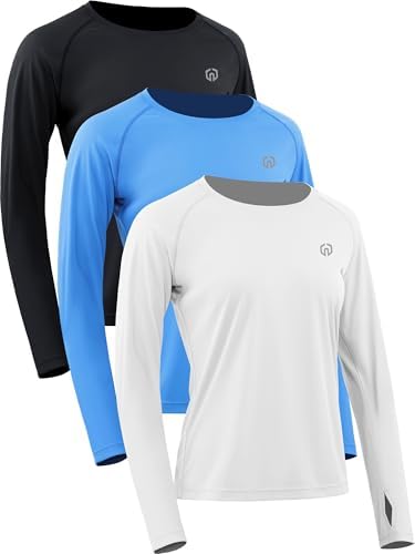 NELEUS Women's UPF 50+ Long Sleeve Shirt Workout Running Tops Hiking, 8502 Black/Blue/White, 3 Pack