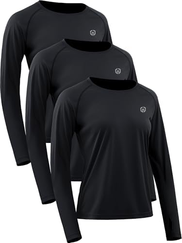 NELEUS Women's UPF 50+ Long Sleeve Shirt Workout Running Tops Hiking, 8502 Black/Black/Black, 3 Pack