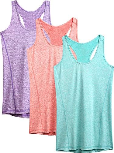 NELEUS Workout Running Racerback Long Tank Top for Women, 3 Pack, Pink, Purple, Light Green