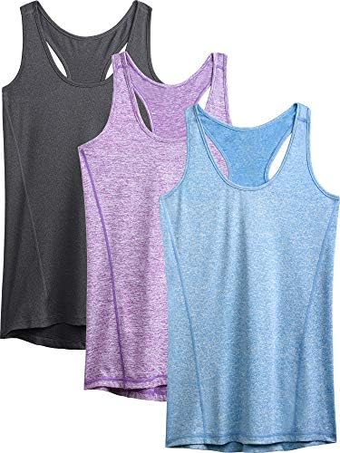NELEUS Workout Running Racerback Long Tank Top for Women, 3 Pack, Grey, Purple, Light Blue