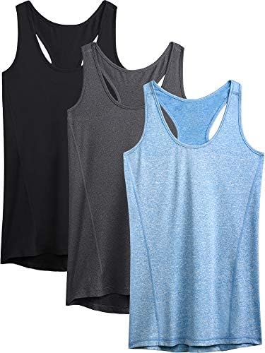 NELEUS Workout Running Racerback Long Tank Top for Women, 3 Pack, Black, Grey, Blue